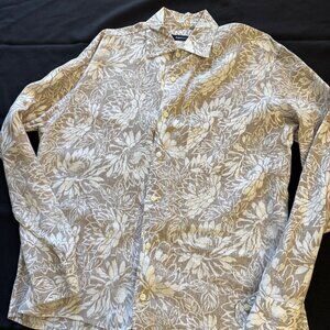 Zegna beige print linen shirt